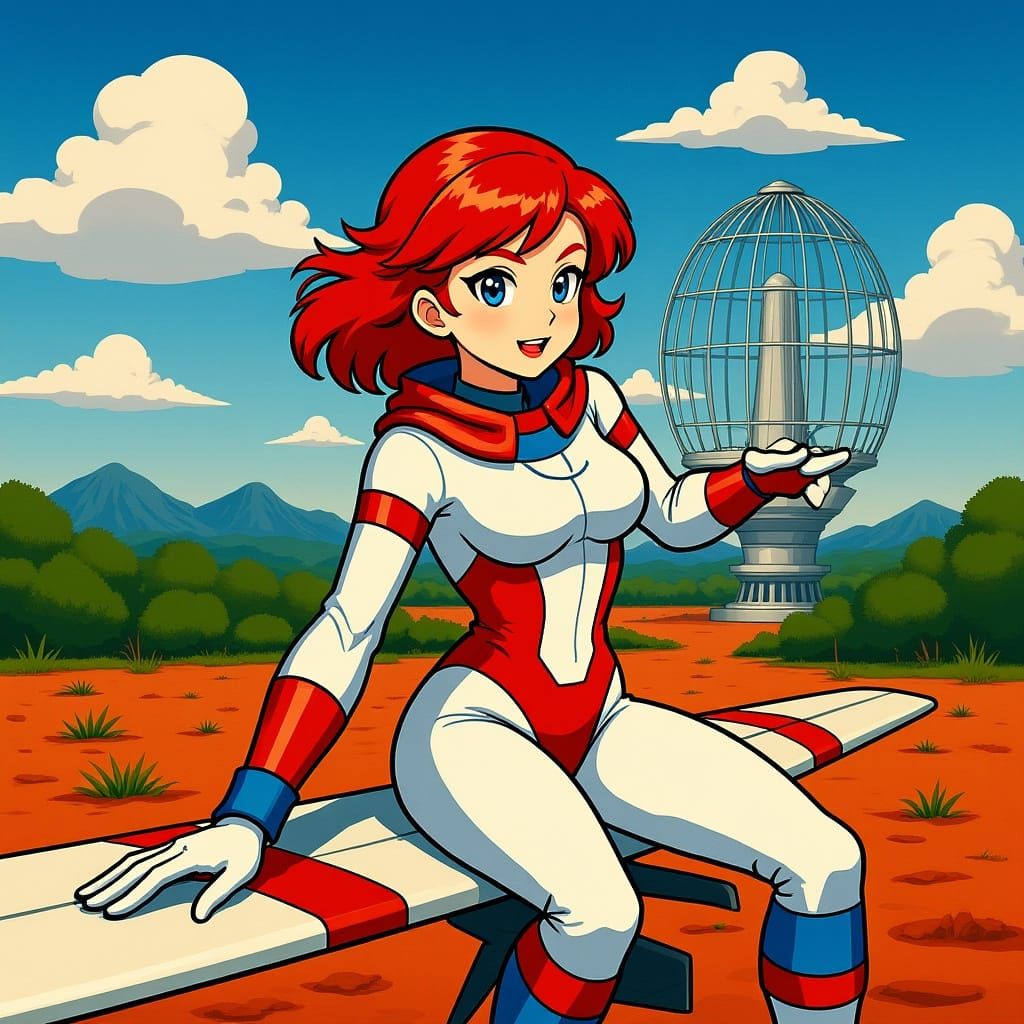 Retro-Futuristic Pinup Girl on Mars in Vibrant Colors