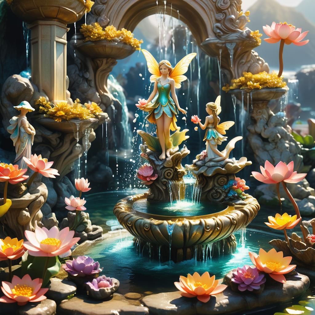 Fairy Fountain Concept Art with Lotus Flowers