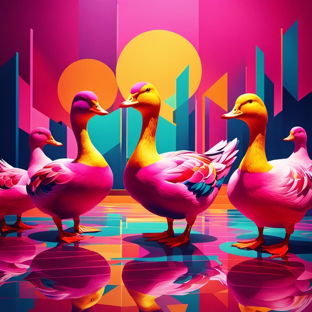 Pink Tattooed Ducks in Mirrored Yoga Studio