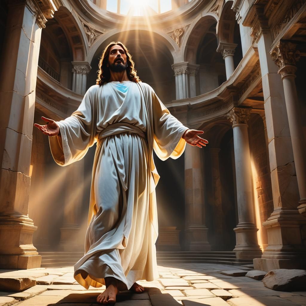 Christ's Resurrection at Golden Hour in Caravaggio Style