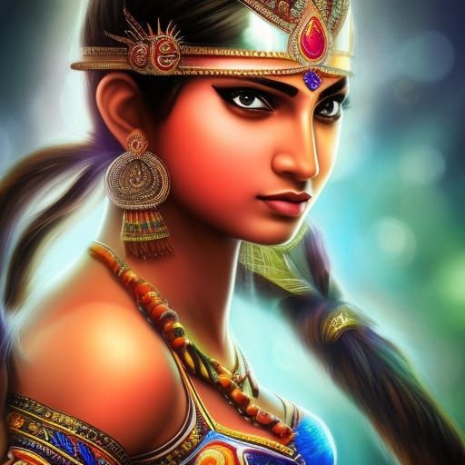 South Asian Warrior Princess in Splash Art Style