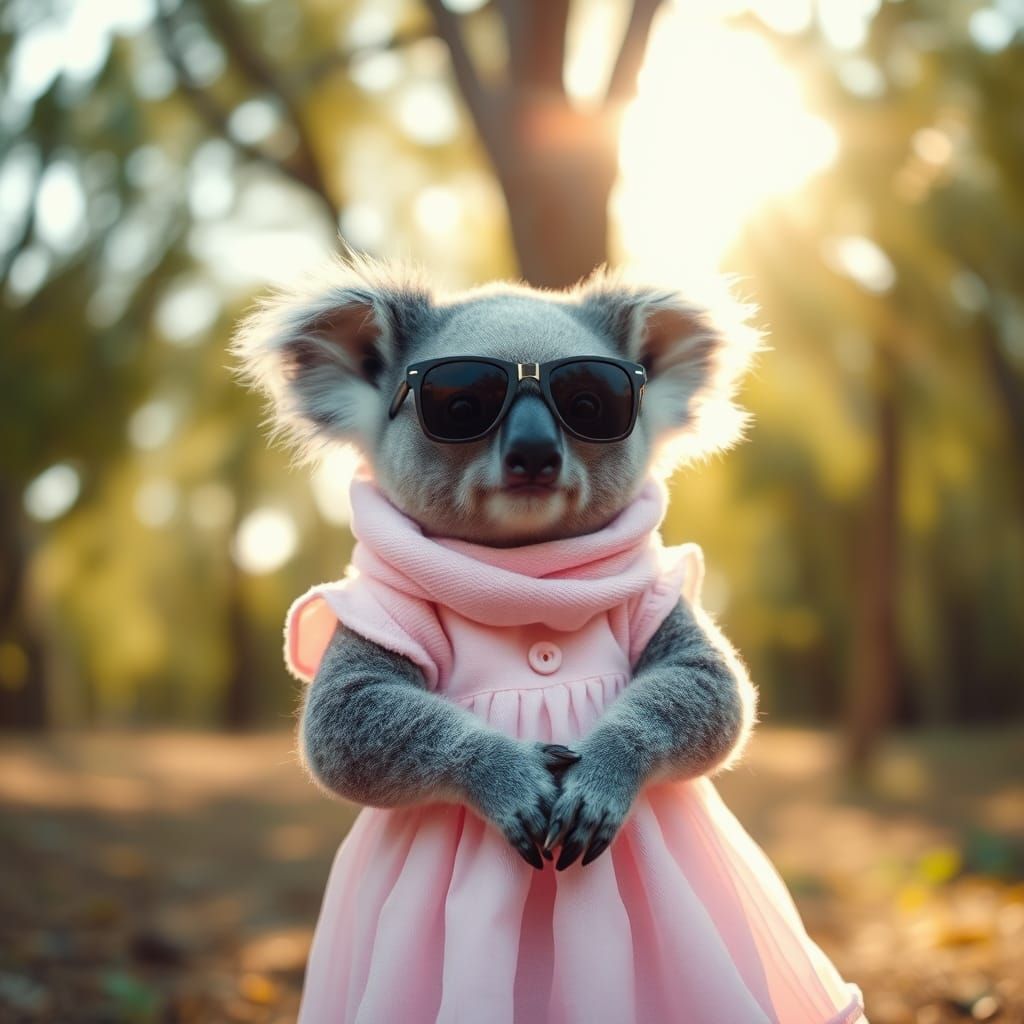 Baby Koala in Sunglasses: Cinematic Film Still