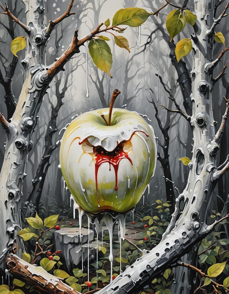 Bloody Apple in Eerie Garden, an Impressionist Painting