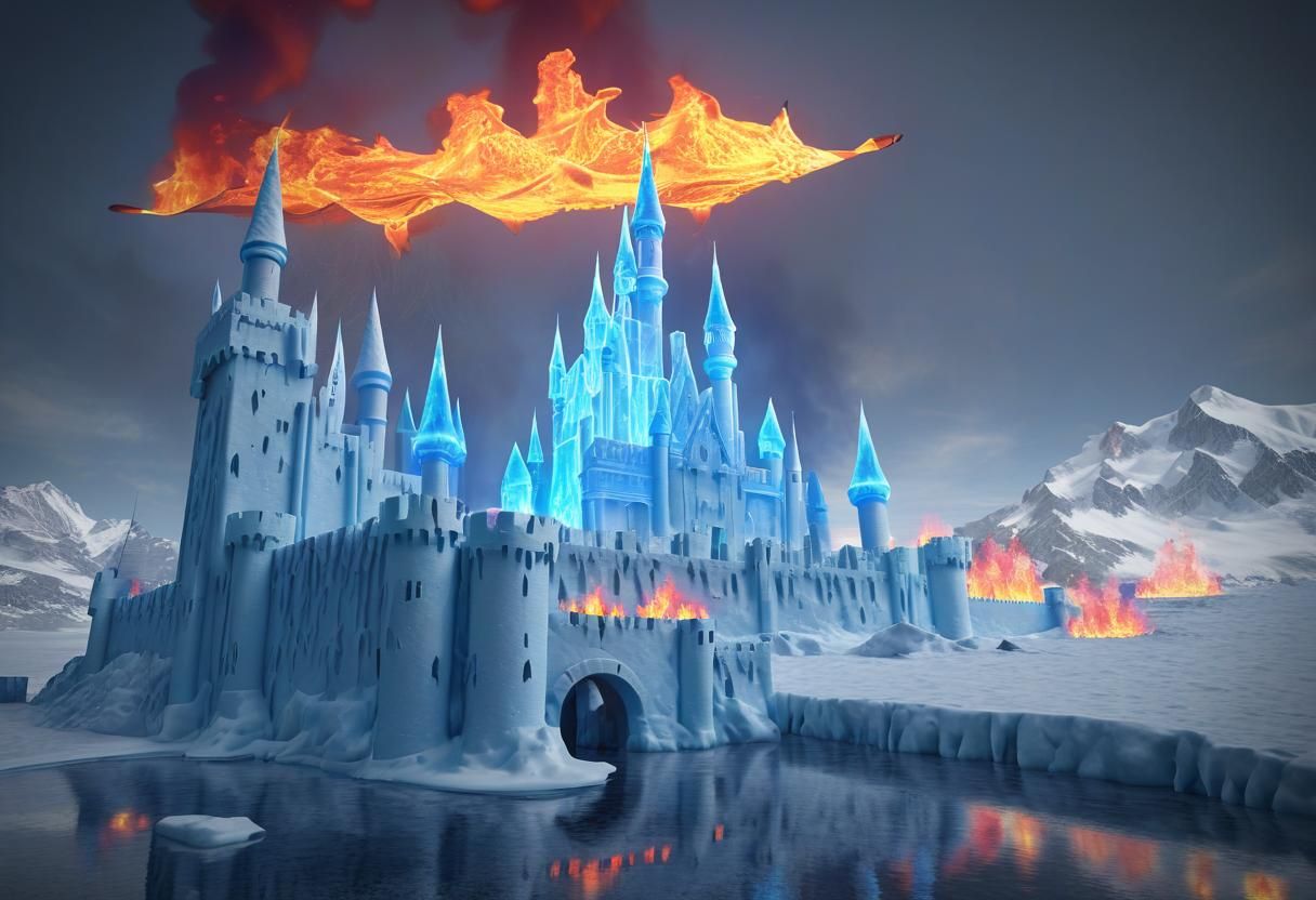 Fiery Flames Encircle an Icy Castle