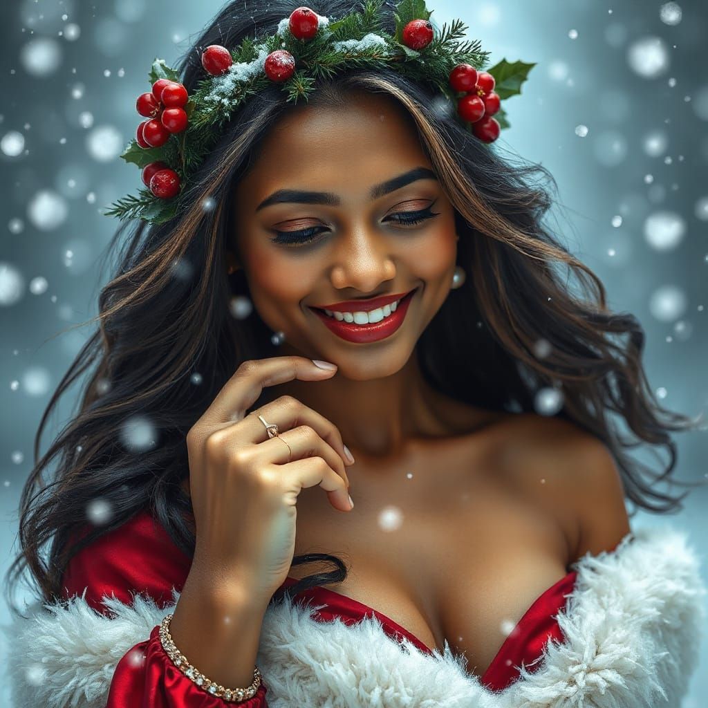 Joyful Woman in Snowy Winter Wonderland