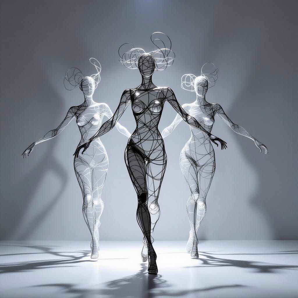 Abstract Wire Figures in Dynamic Motion Sculpture
