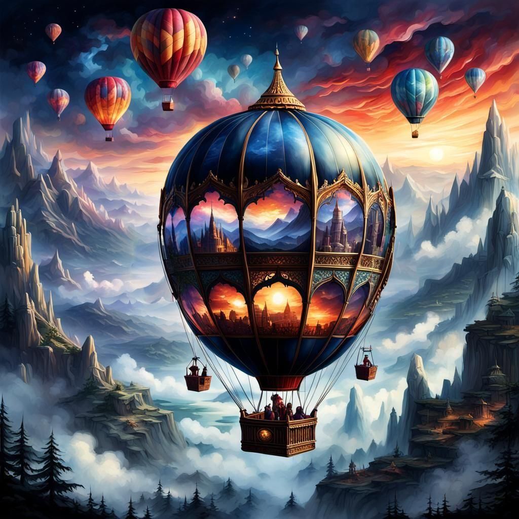 Fantasy Hot Air Balloon in Night Sky