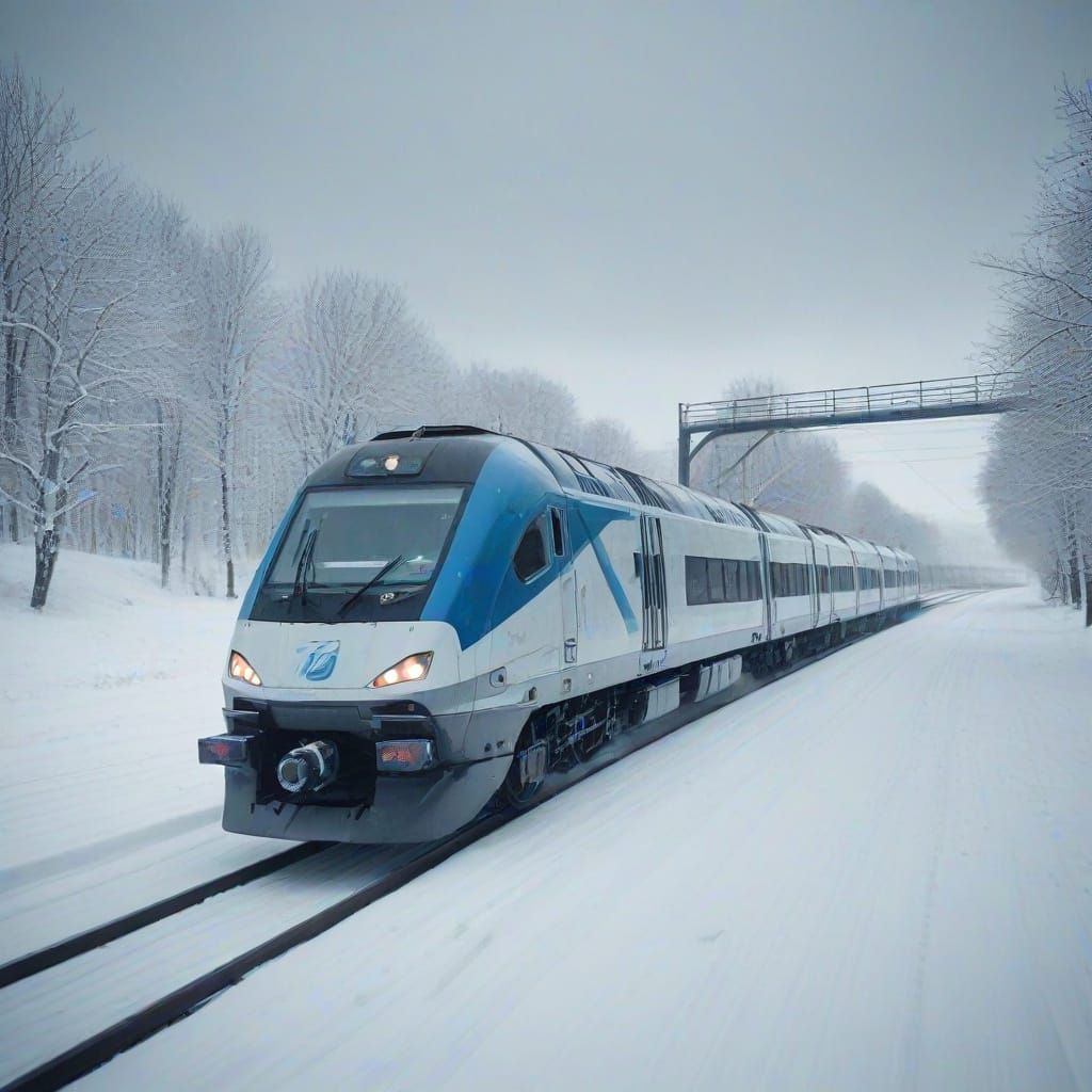 Epic Snowbound Train Chase in Cinematic Film Style