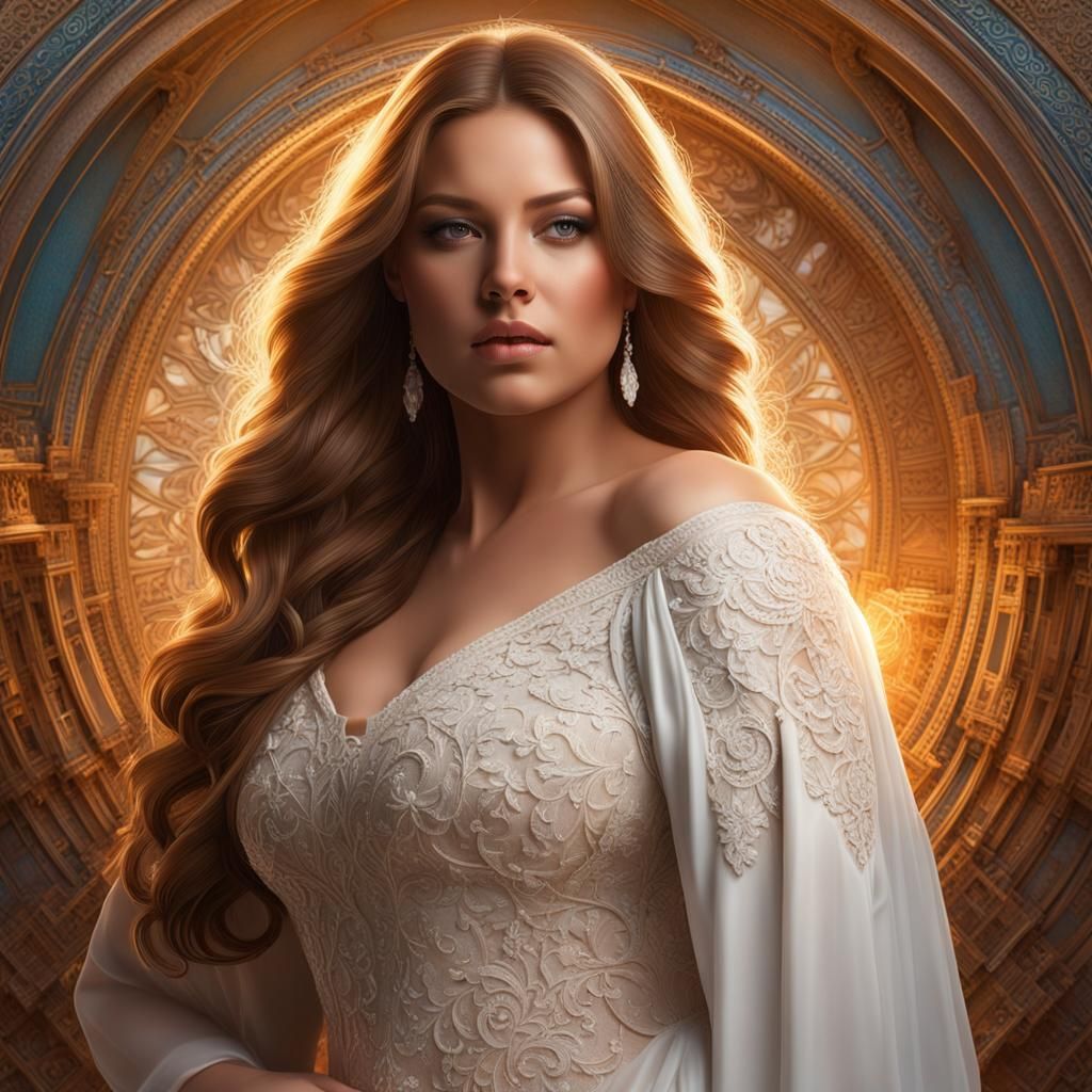 Voluptuous Woman Portrait in Hyperdetailed Matte Photography