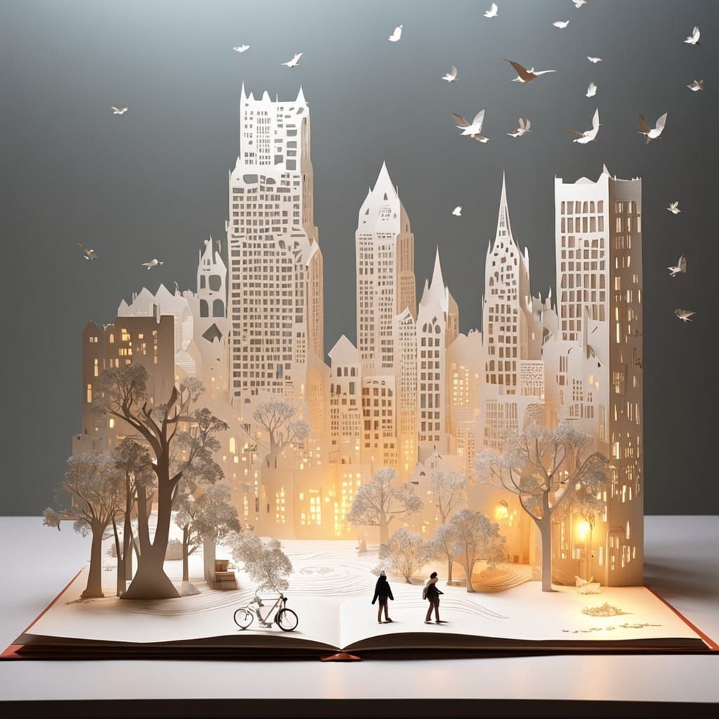 Intricate Paper City Pop-Up Book Art