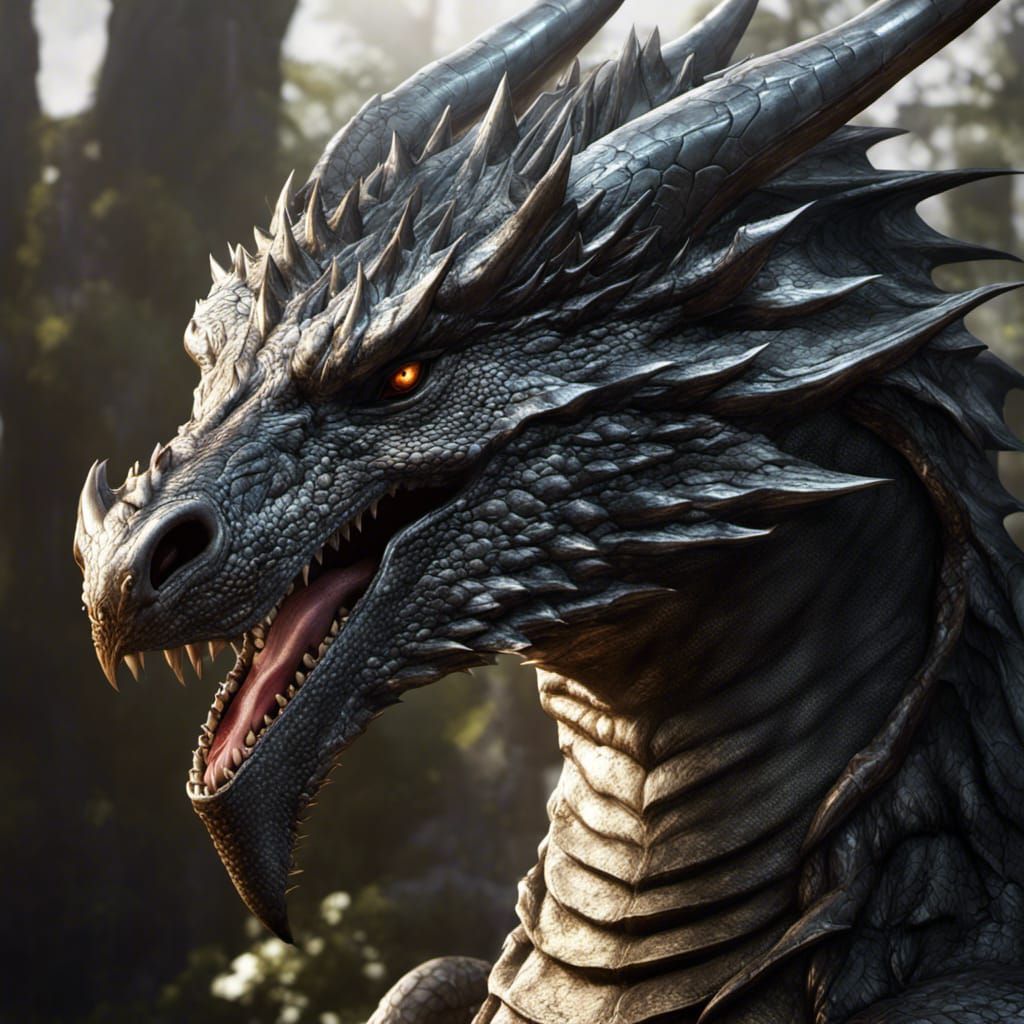 Hyperdetailed Silver Dragon Portrait in Dark Fantasy Style