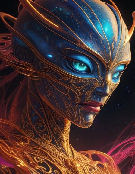 Luminescent Alien Empress in Surreal Celestial Macro Photogr...