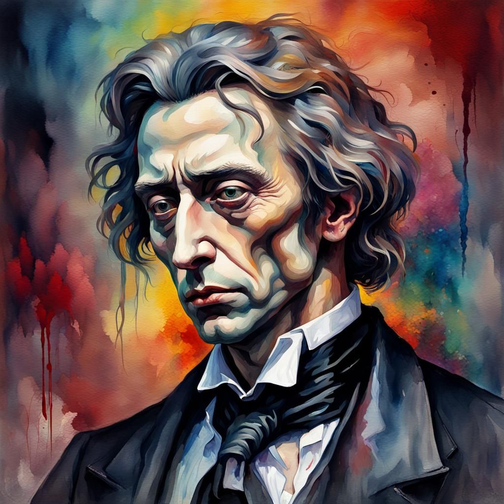 Grotesque Gothic Watercolor of Cannibalistic Serial Killer