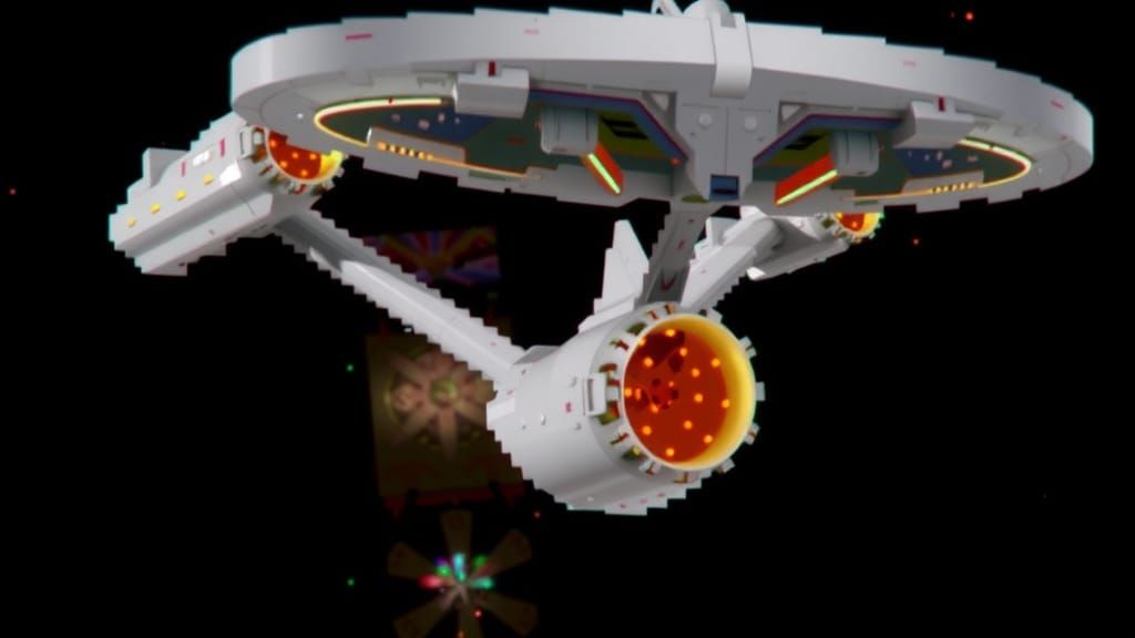 Futuristic Star Trek Ship with Rainbow Engines