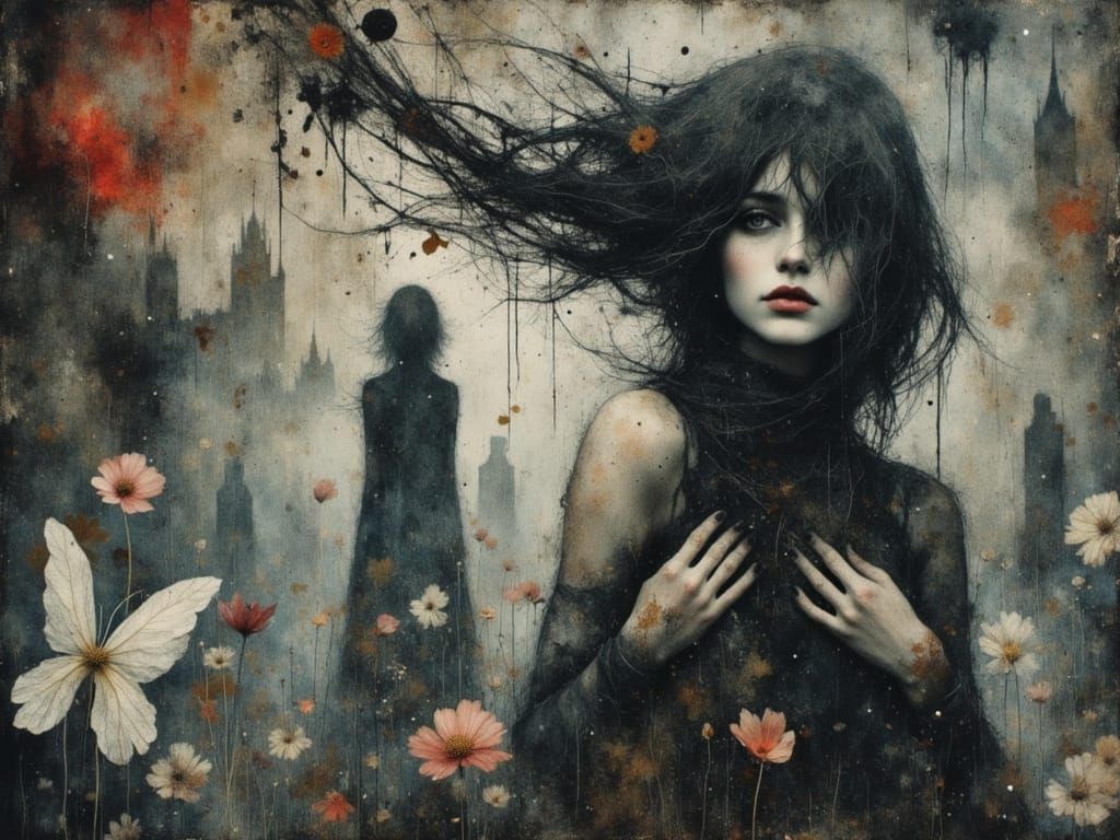 Surreal Female Figure Emerging from Chaos