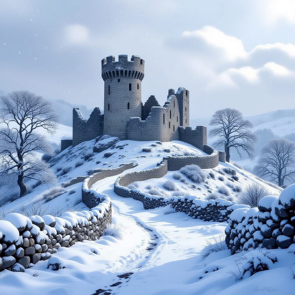 Crawford Castle Ruins in Winter Landscape