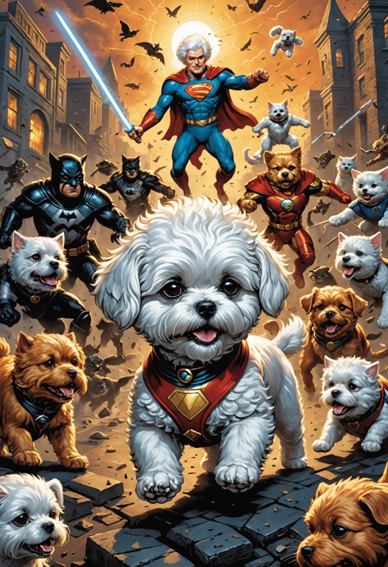 Bichon Frise Superhero Battles Evil Felines in Comic Book St...