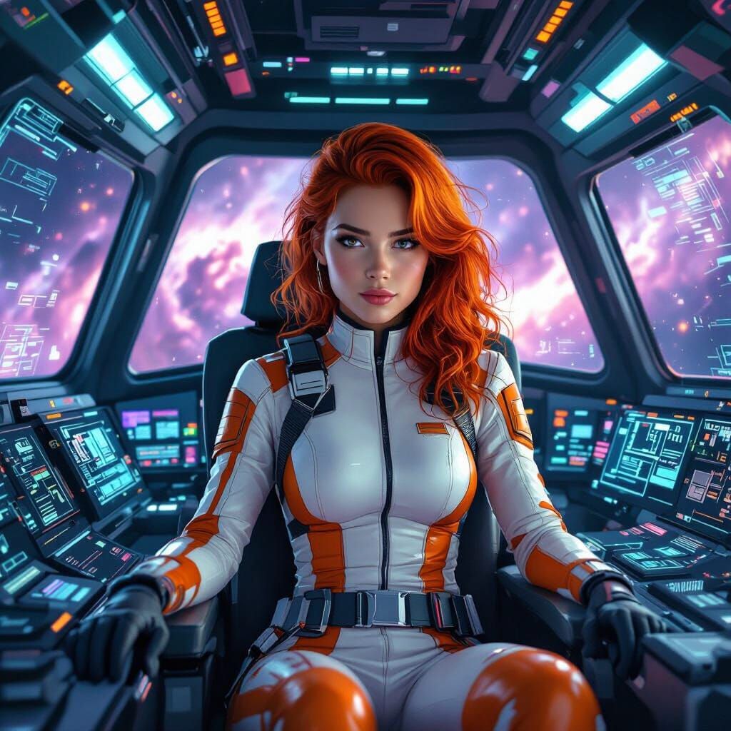 Futuristic Female Pilot in Spaceship Cockpit