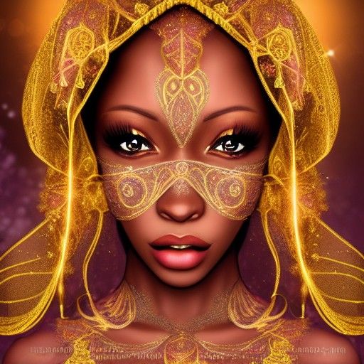 Dark-Skinned Sun Goddess in Fantasy Digital Illustration