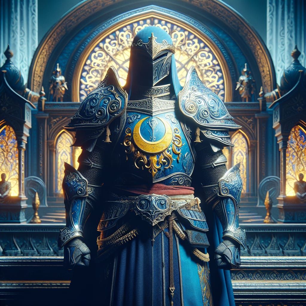 Epic Fantasy Knight Standing Guard at a Captivating Shrine i...