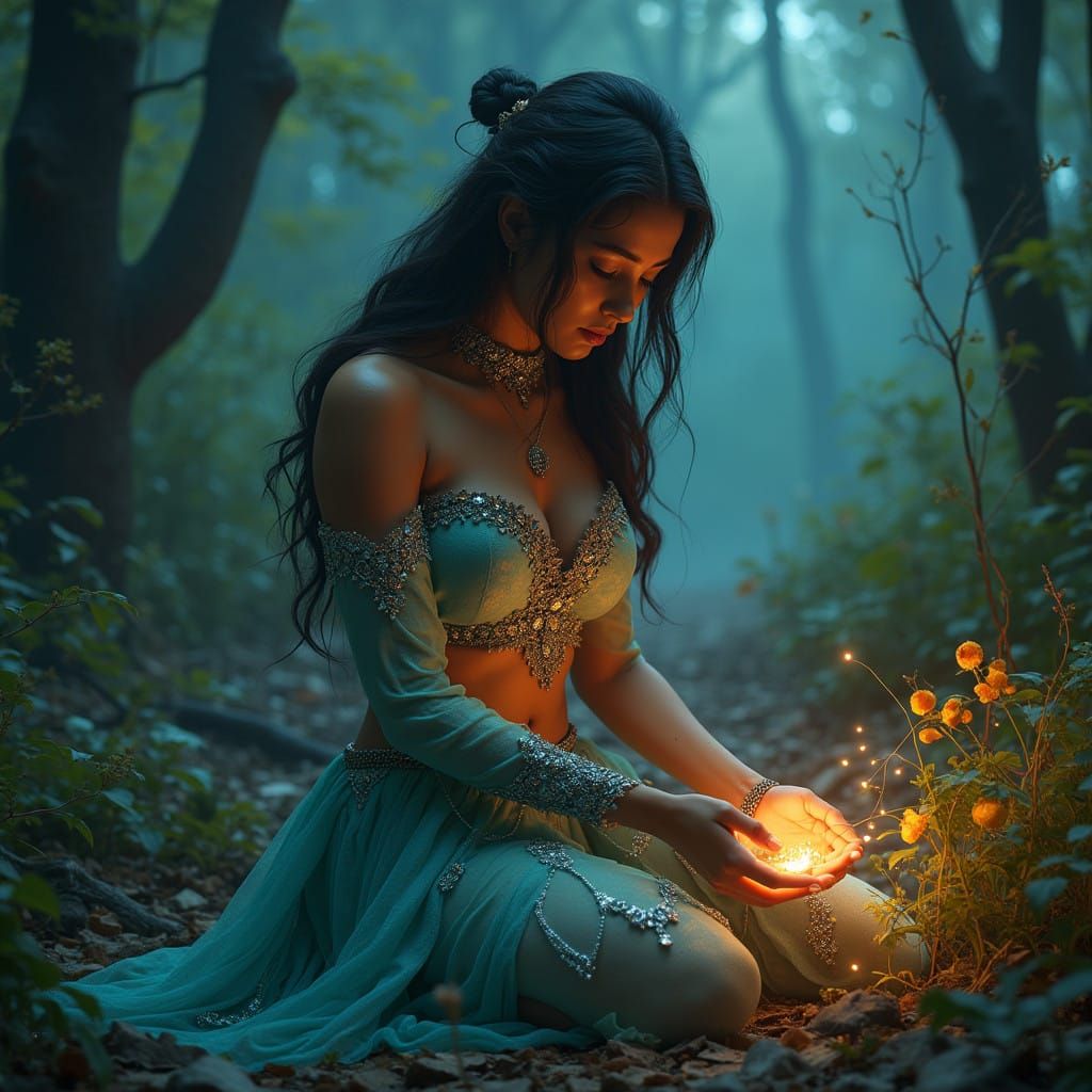 Exotic Fantasy Maiden in Ancient Forest