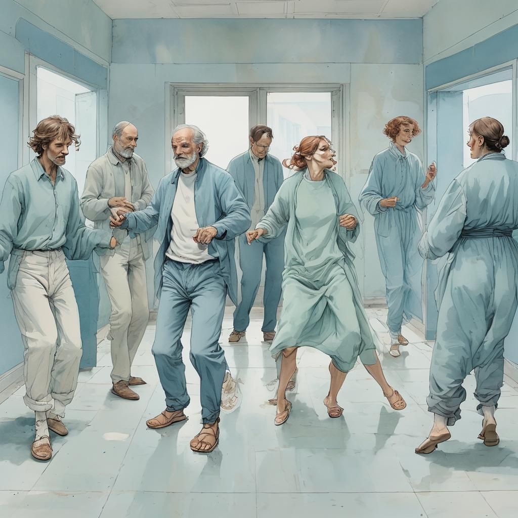 Joyful Dance in Psychiatric Hospital: Aquarelle Style