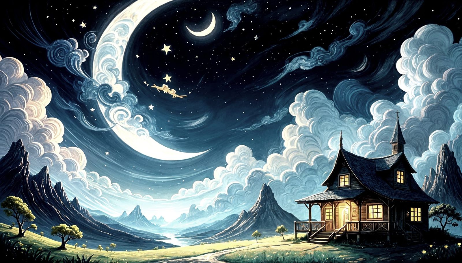 Nighttime Imaginative Gouache Art