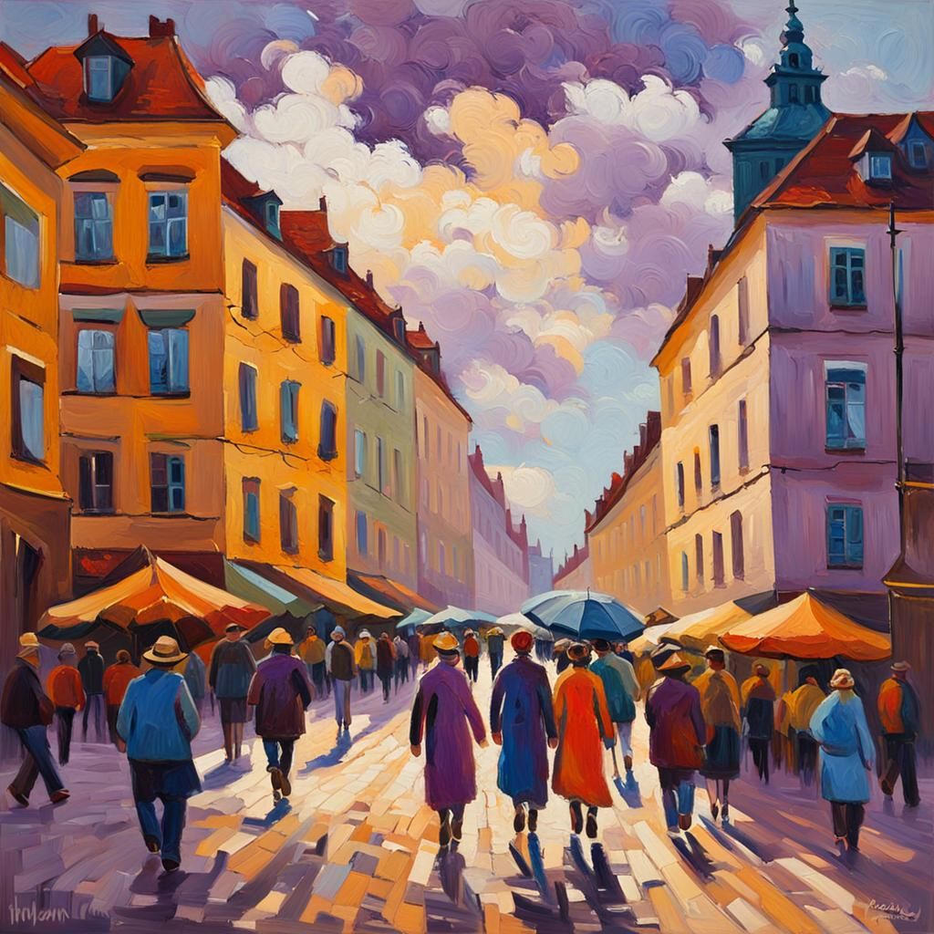 Szczecin Street Scene as Expressionist Oil Painting