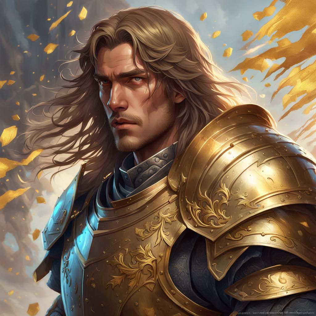Teenage Knight in Gold Armor: Detailed Portrait