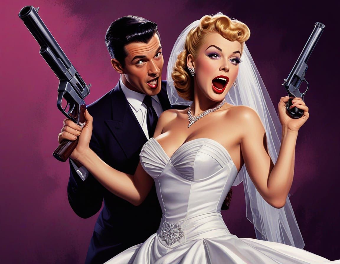 Seductive Bride Takes Aim in Retro Pin-Up Style