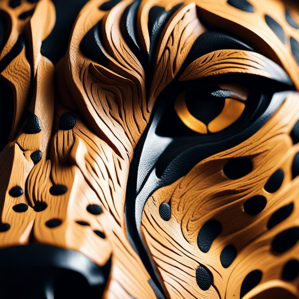 Detailed Woodcarving of a Cheetah Head