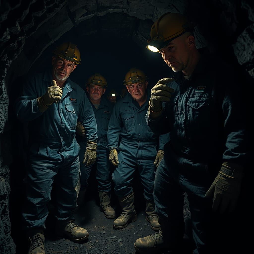 Miners in the Dark: A Hyperrealistic Scene