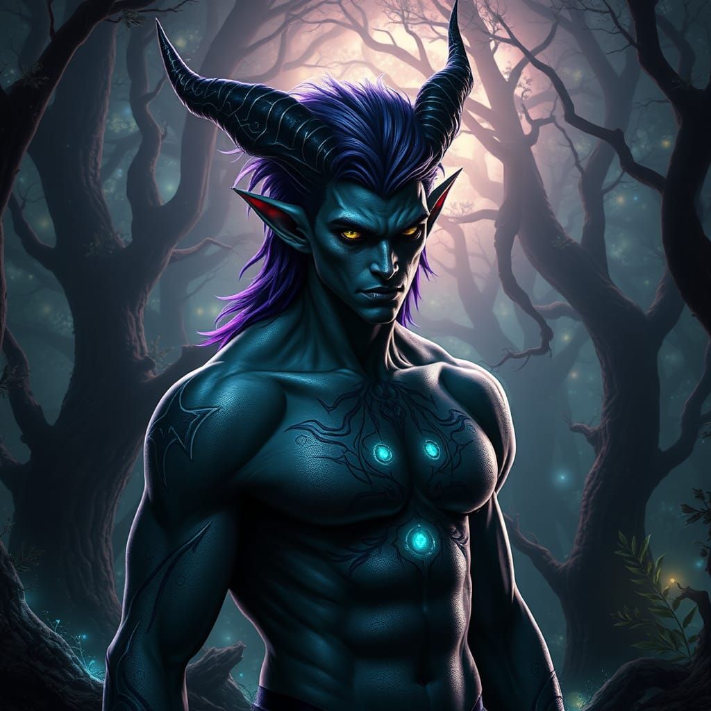 Scary Male Fae Creature in Magical Forest