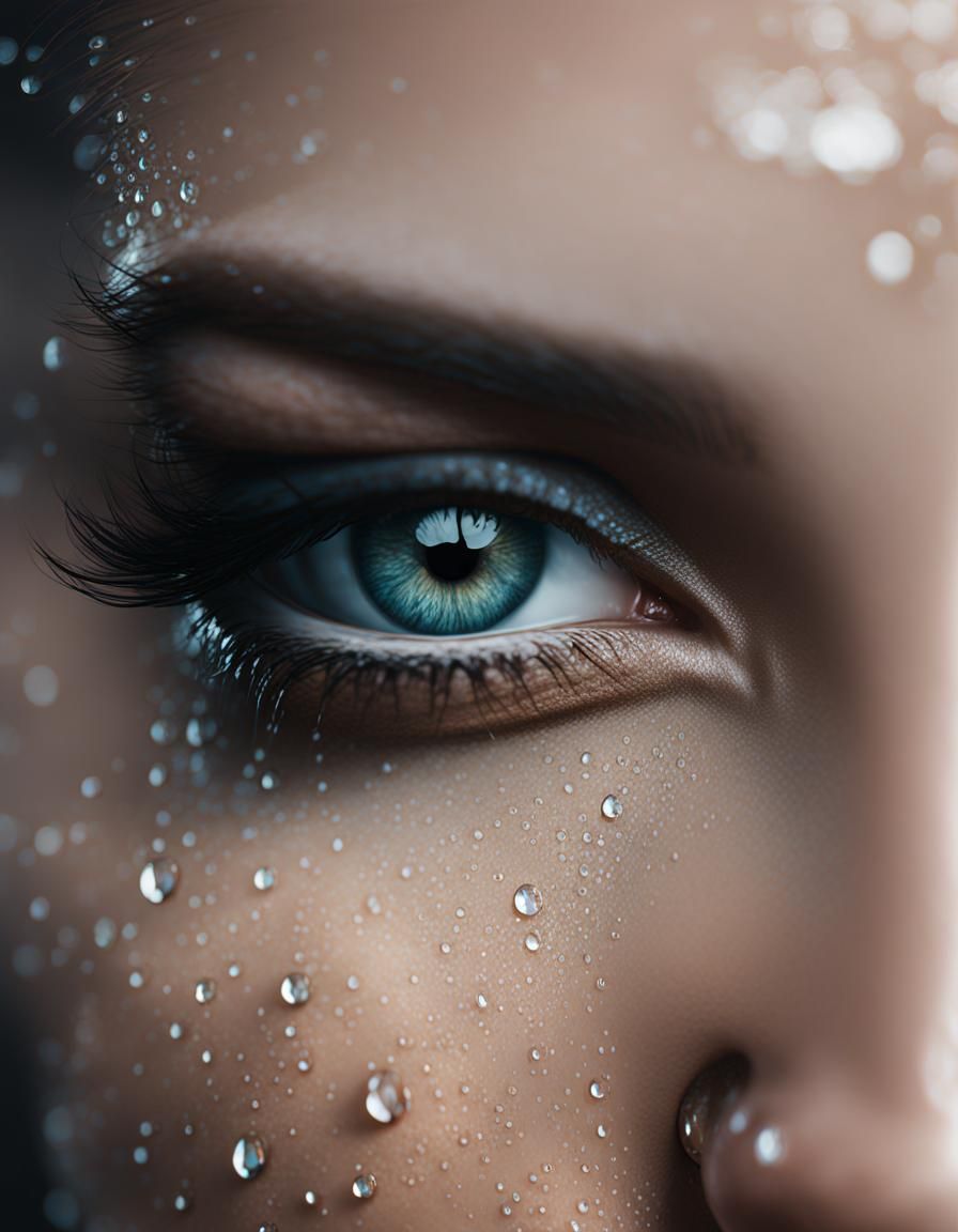 Woman with Intense Eyes Soaked in Rain
