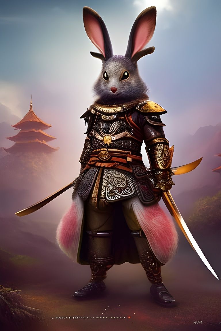 Samurai Rabbit Warrior in Steampunk Chibi Style