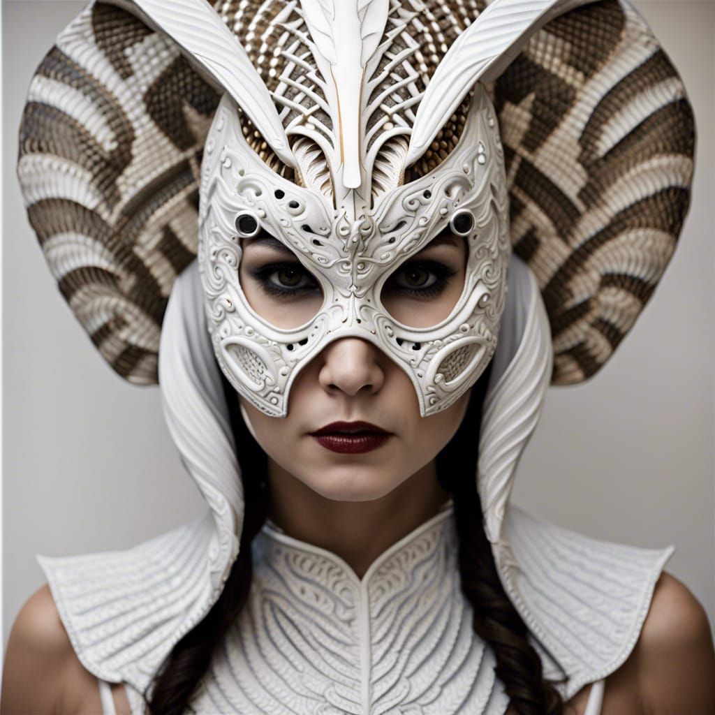 Intricately Detailed Fine Art White Cobra Mask