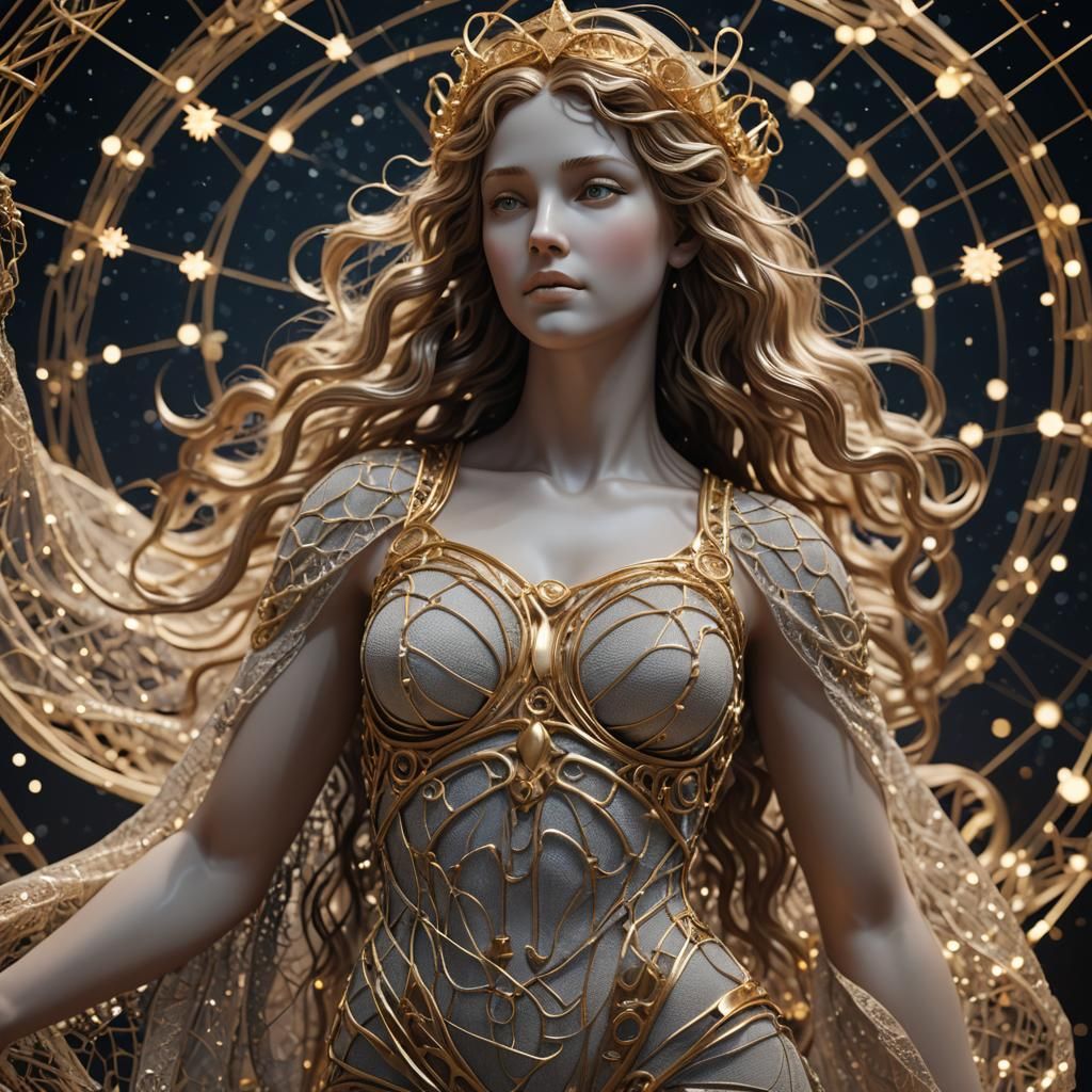 Aphrodite Wire Sculpture in Starry Night Scene