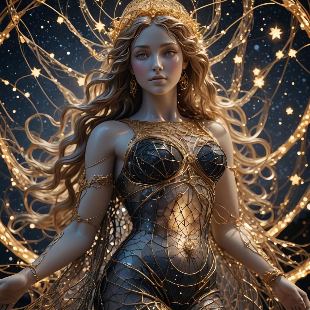 Aphrodite Digital Sculpture in Starry Night Scene