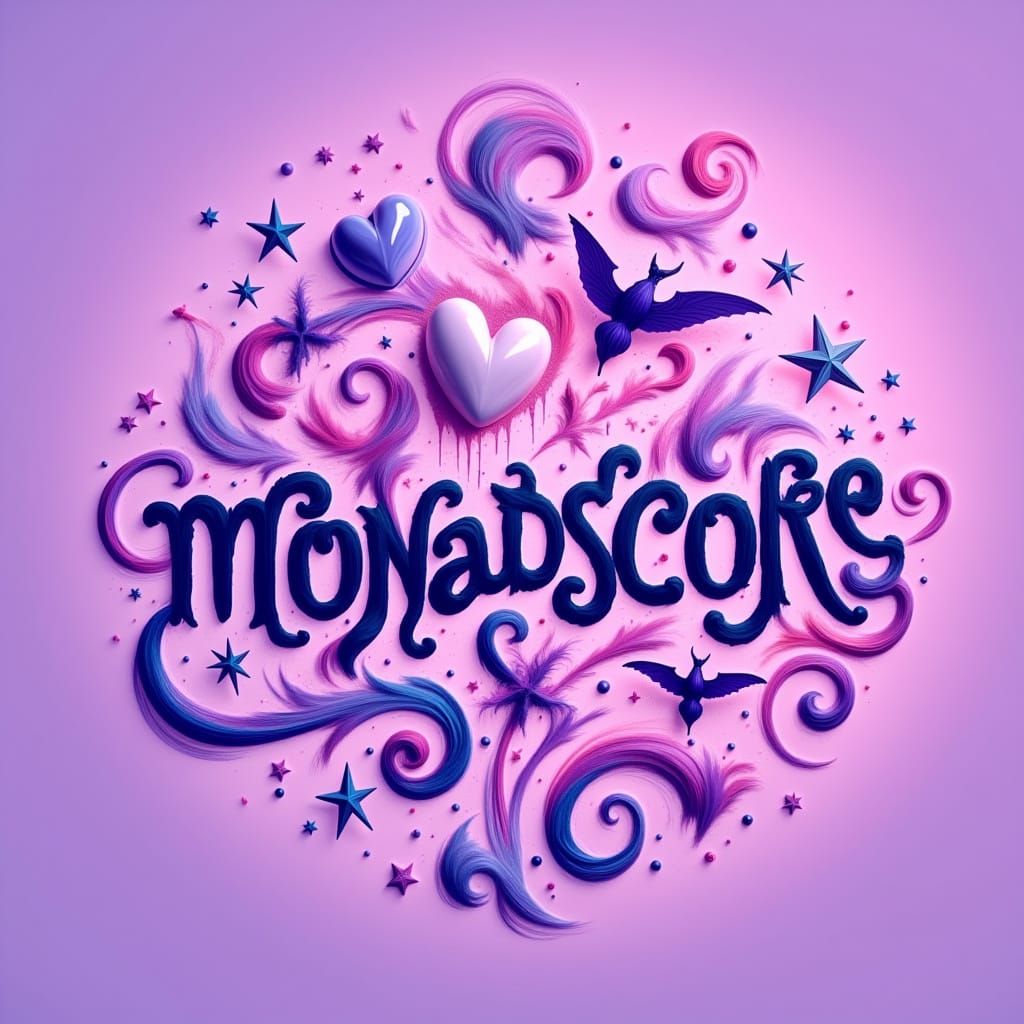 Whimsical Purple and Pink MONADSCORE Logo with Cursive Scrip...