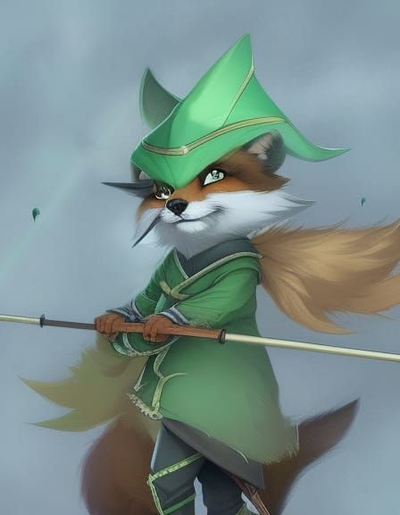 Fox Archer in Green Tunic: Hyperrealistic Splash Art
