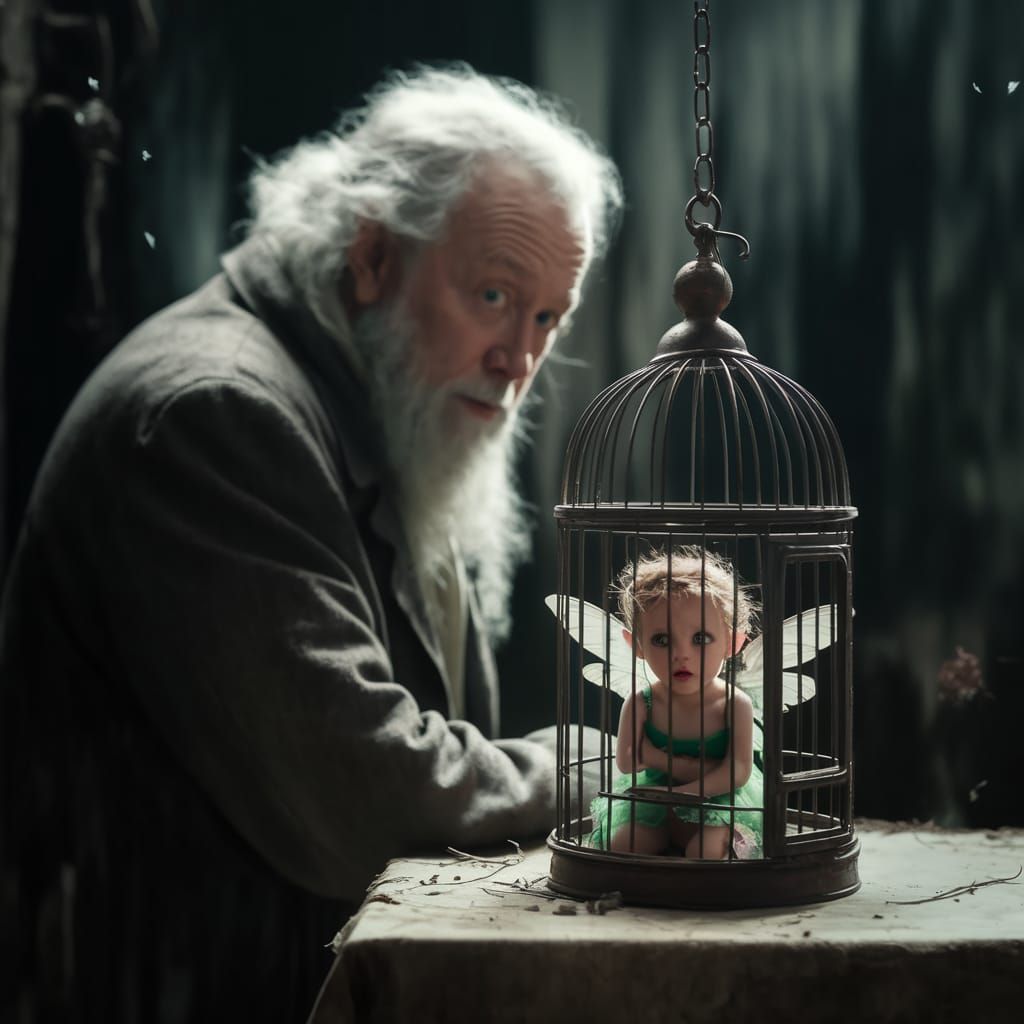 Fairy in Birdcage Under Observation - Cinematic Lighting