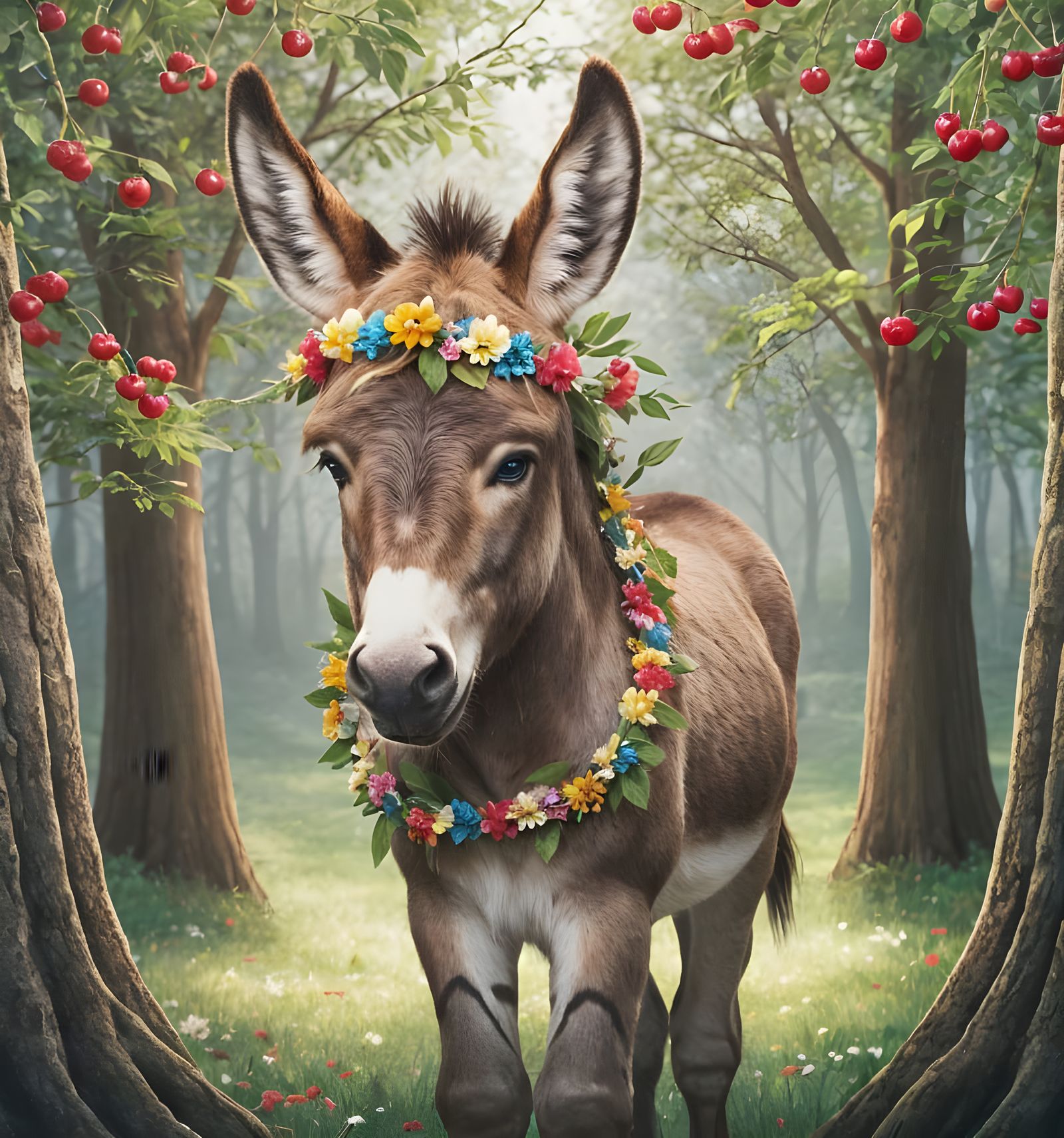Donkey colt adorned with flowers