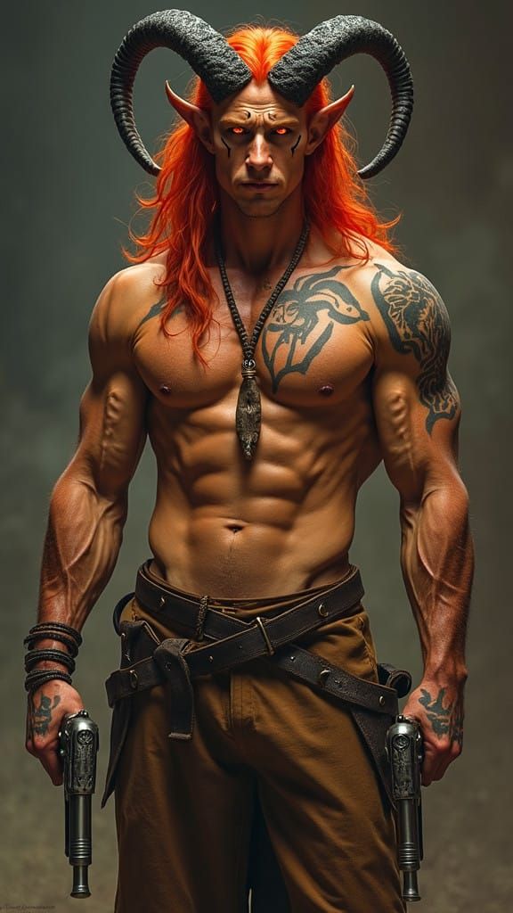 Demonic Humanoid Revealed in Fiery Red Hair and Orange Eyes