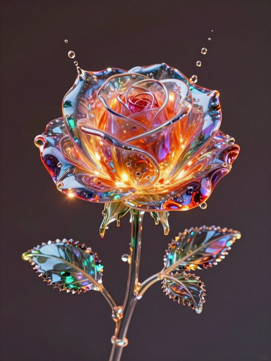 Iridescent Glass Rose of Liquid Fire