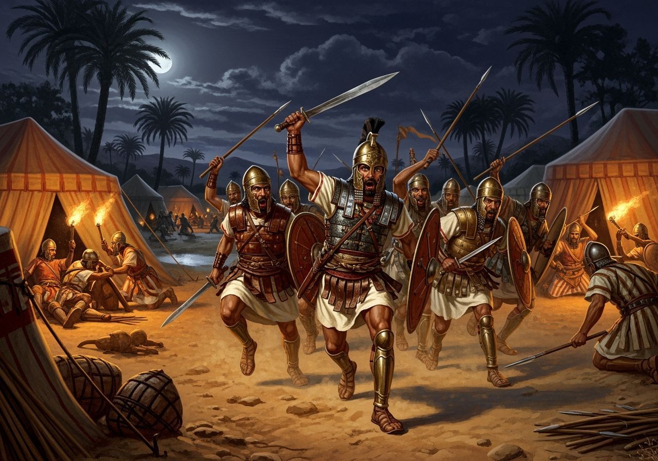 Assyrian Warriors Charge in Night Battle