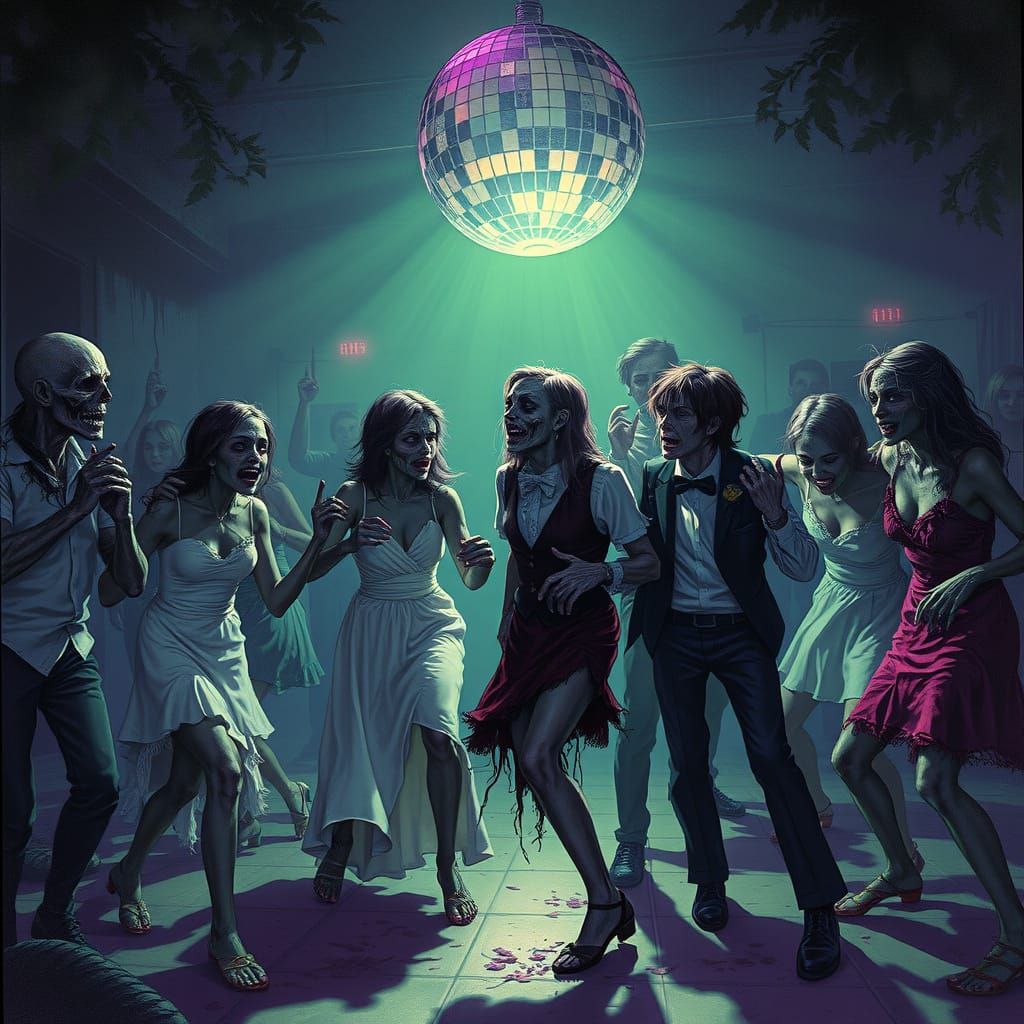 Zombie Prom Night: Macabre Dancing Under Eerie Lights