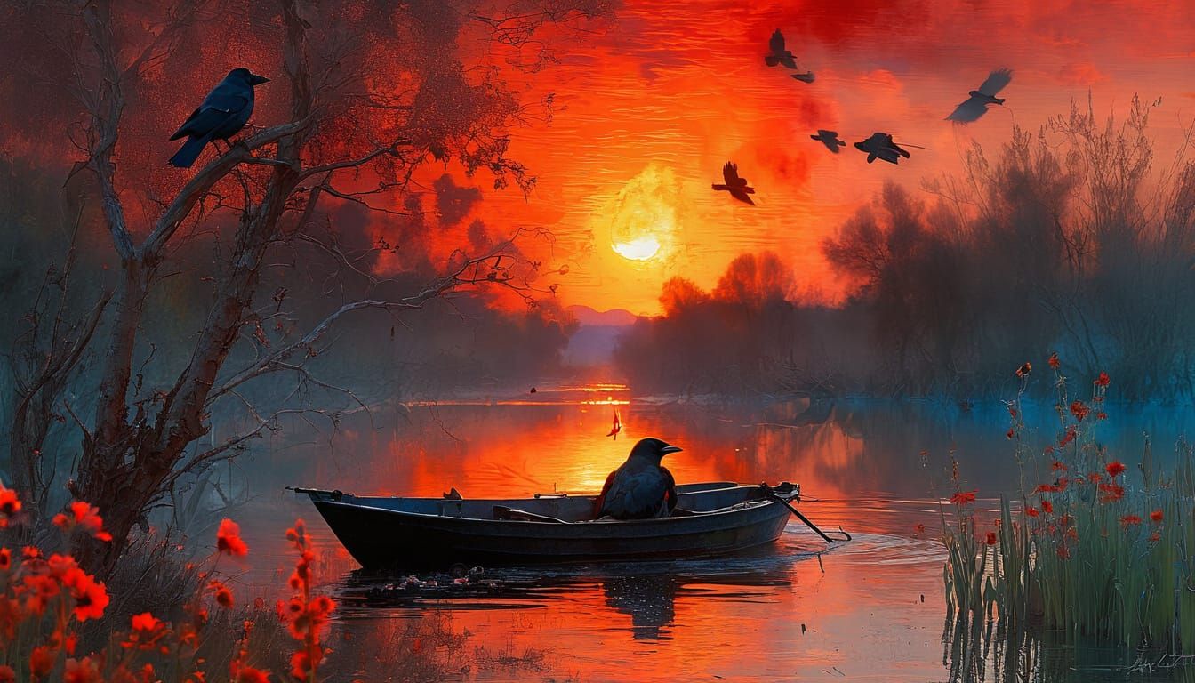 Jackdaw on the River of Fire: Color Print Art