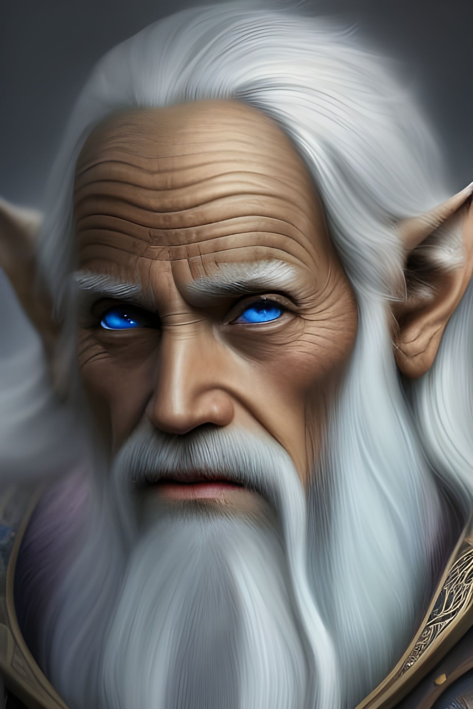 Wise Old Elf Portrait in Watercolor Style