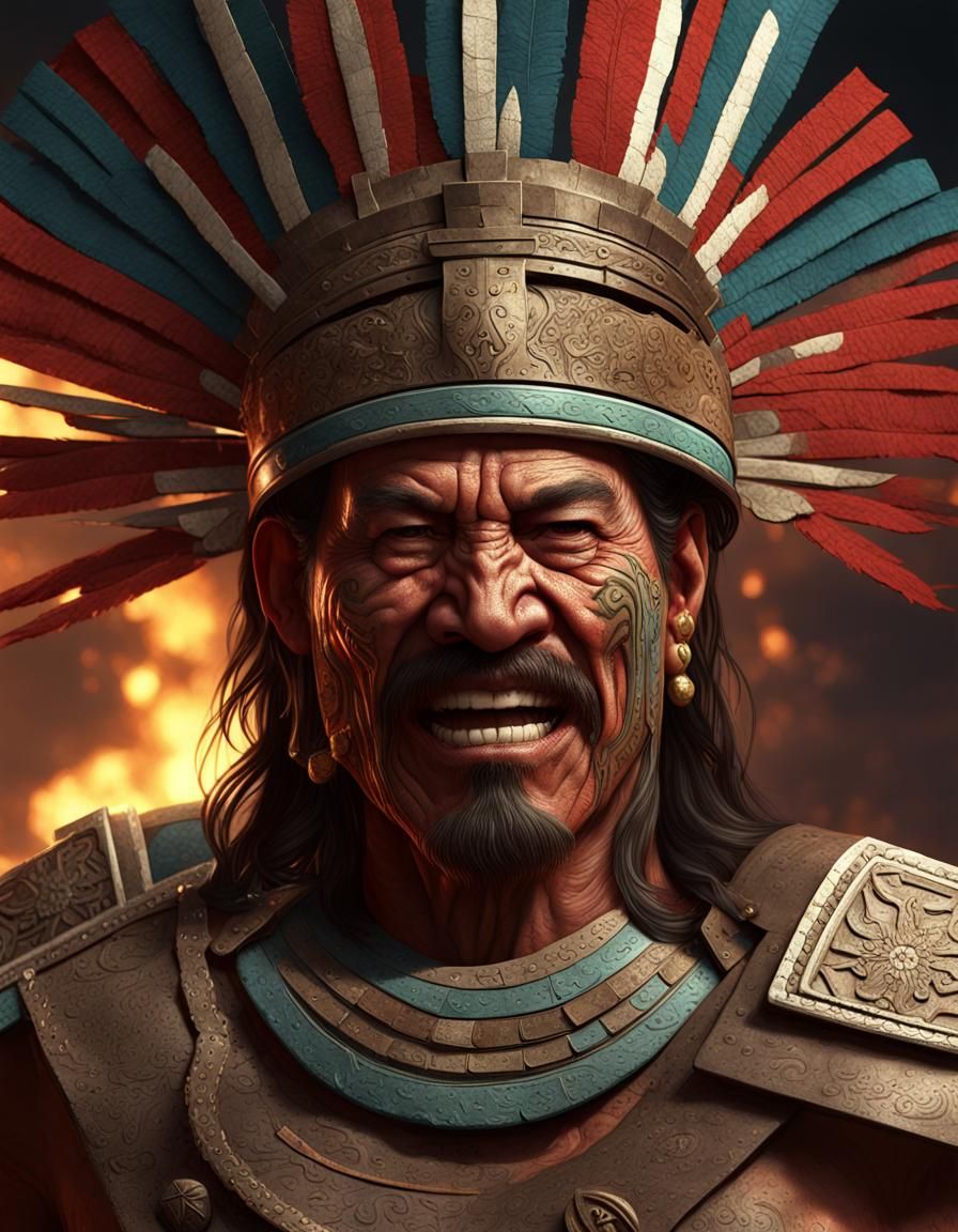 Teotihuacan Warrior with Machetes: Dark Fantasy Art