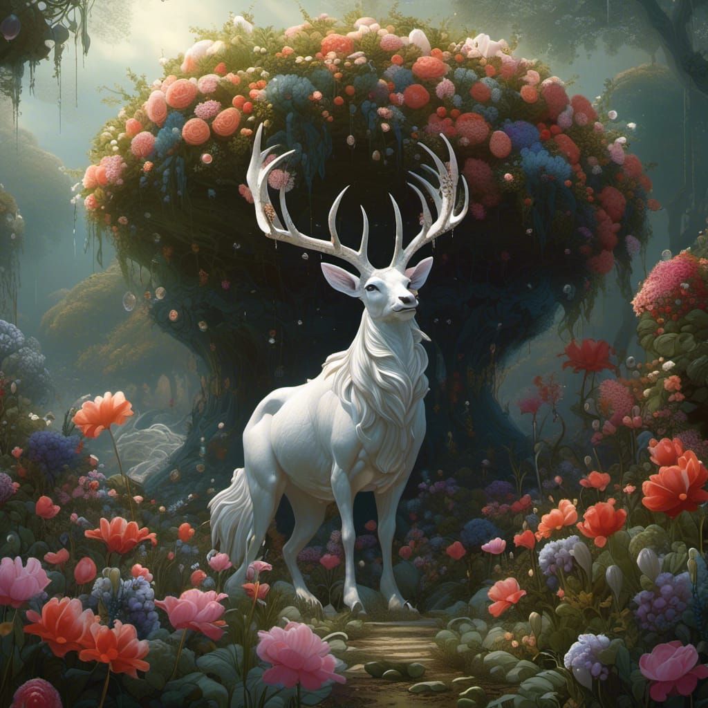 Gothic Animal Sheltered by Giant Flowers